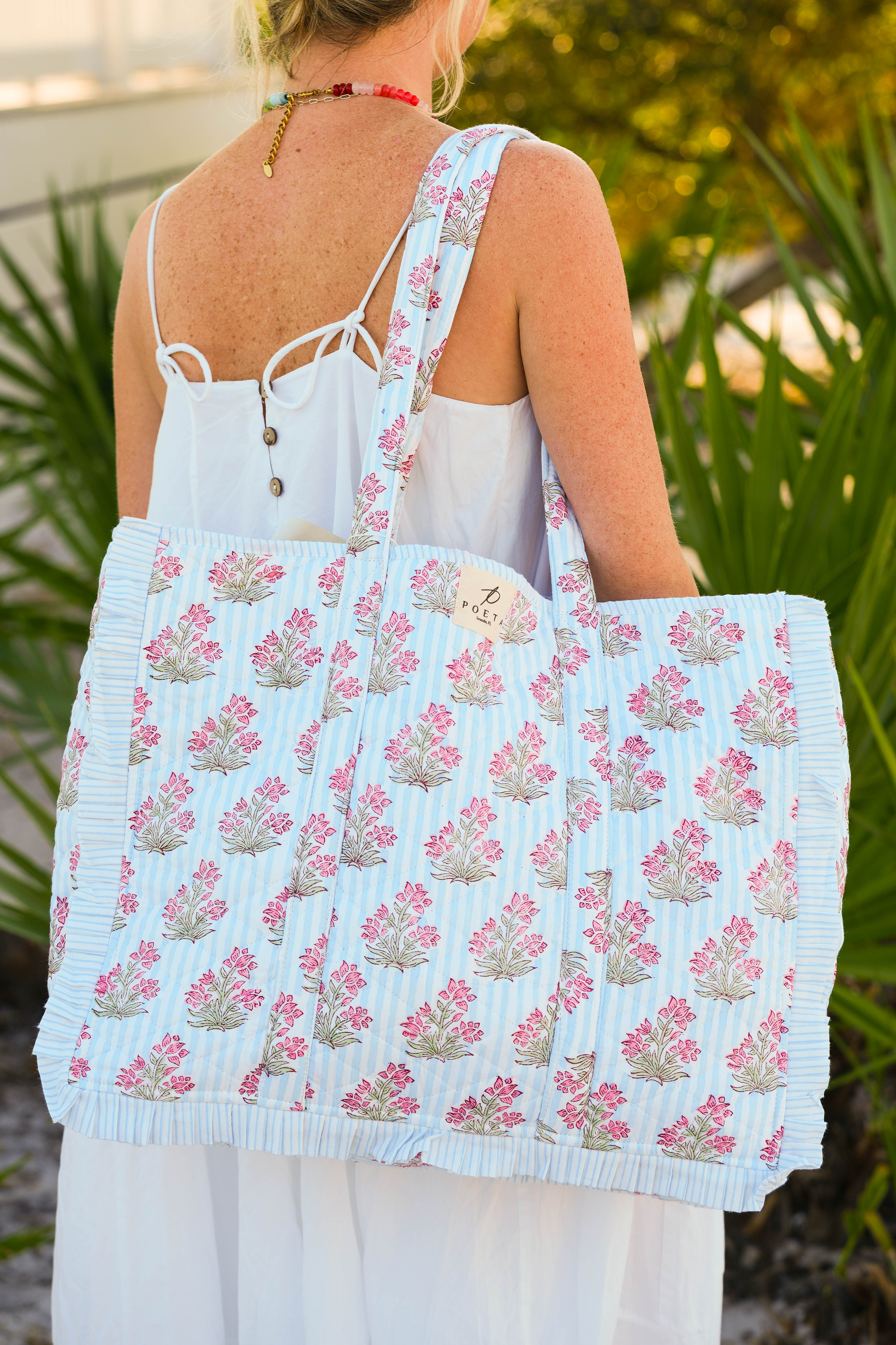 Blue Ruffled Genoa Tote