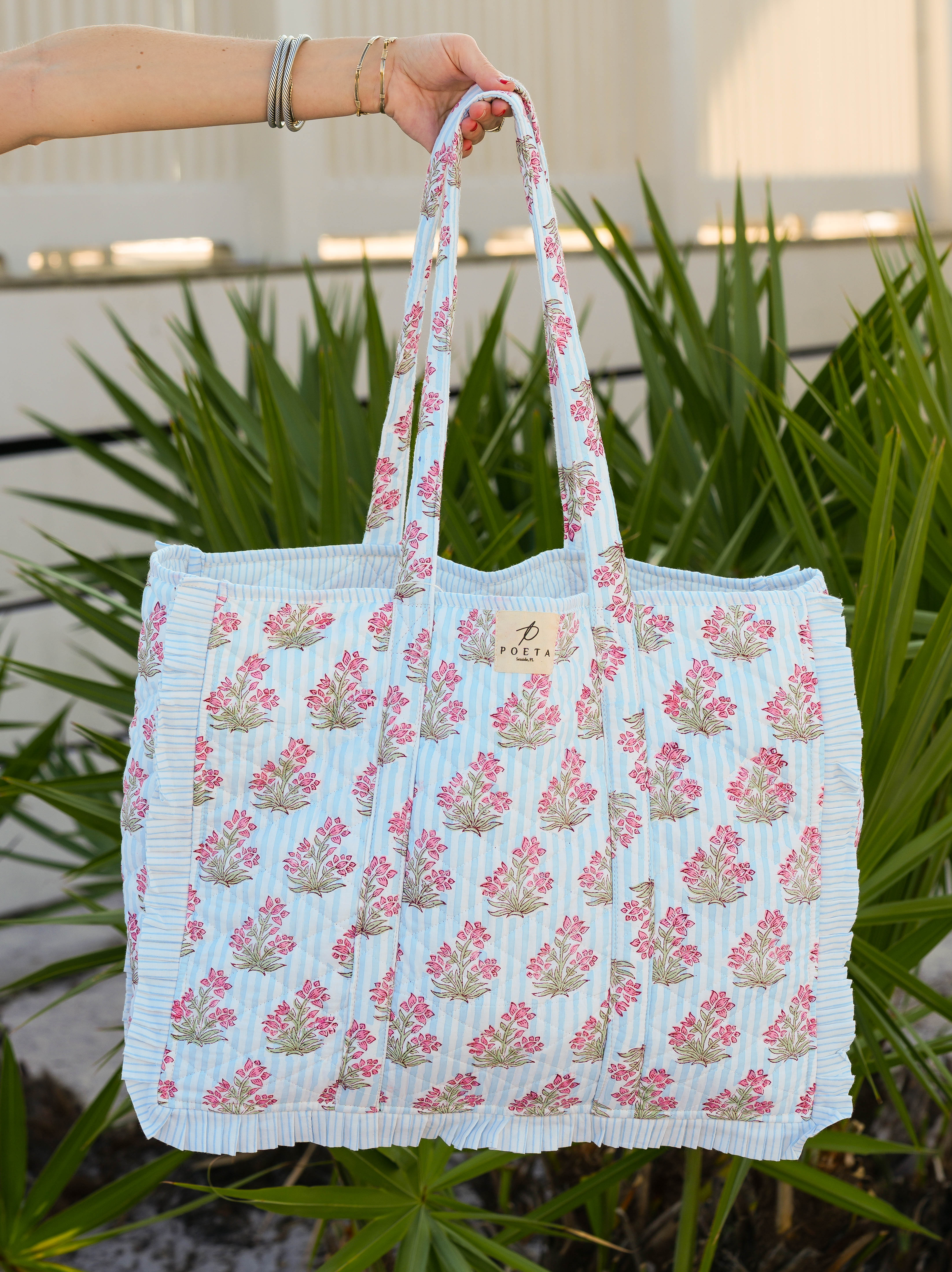 Blue Ruffled Genoa Tote
