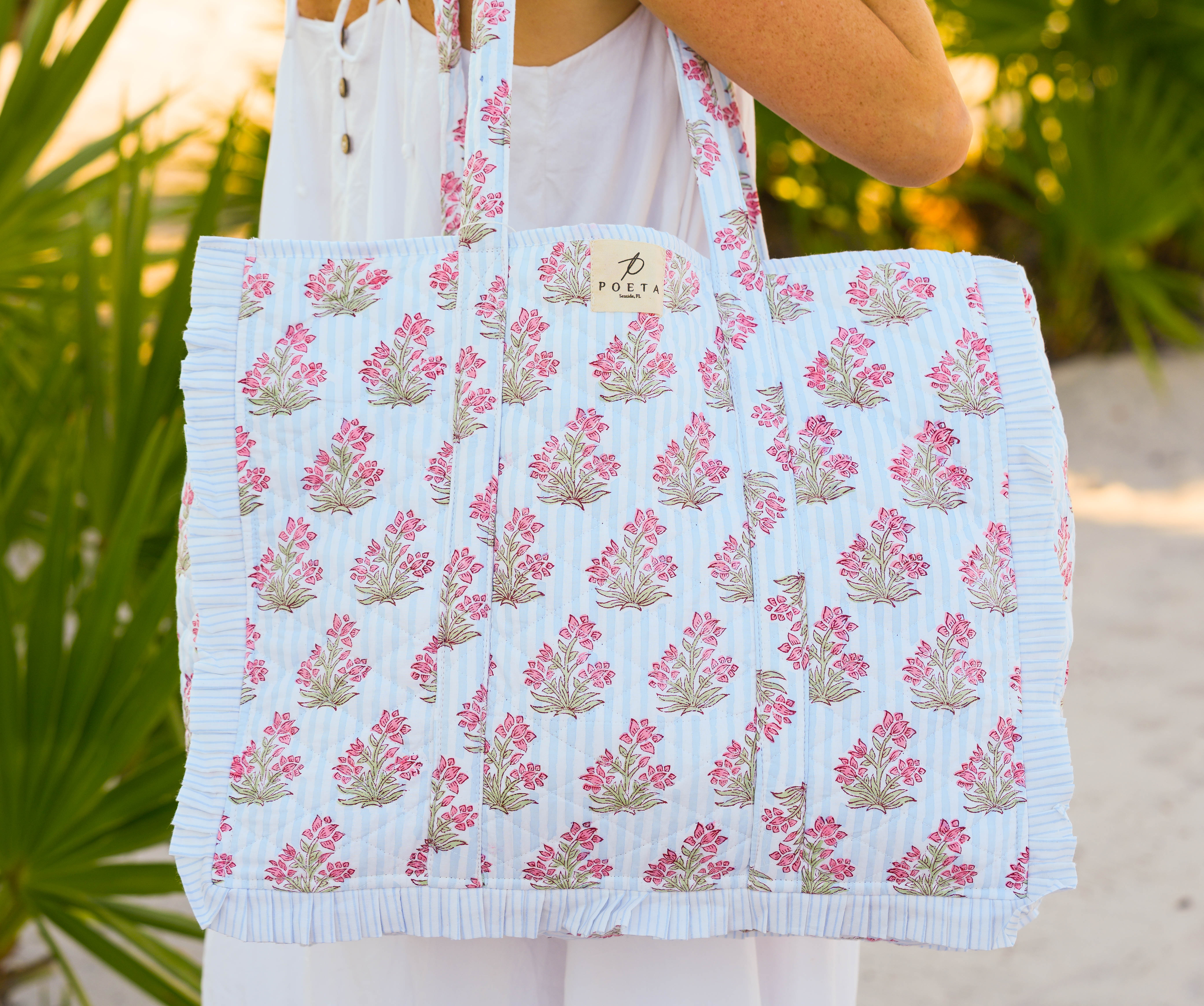 Blue Ruffled Genoa Tote