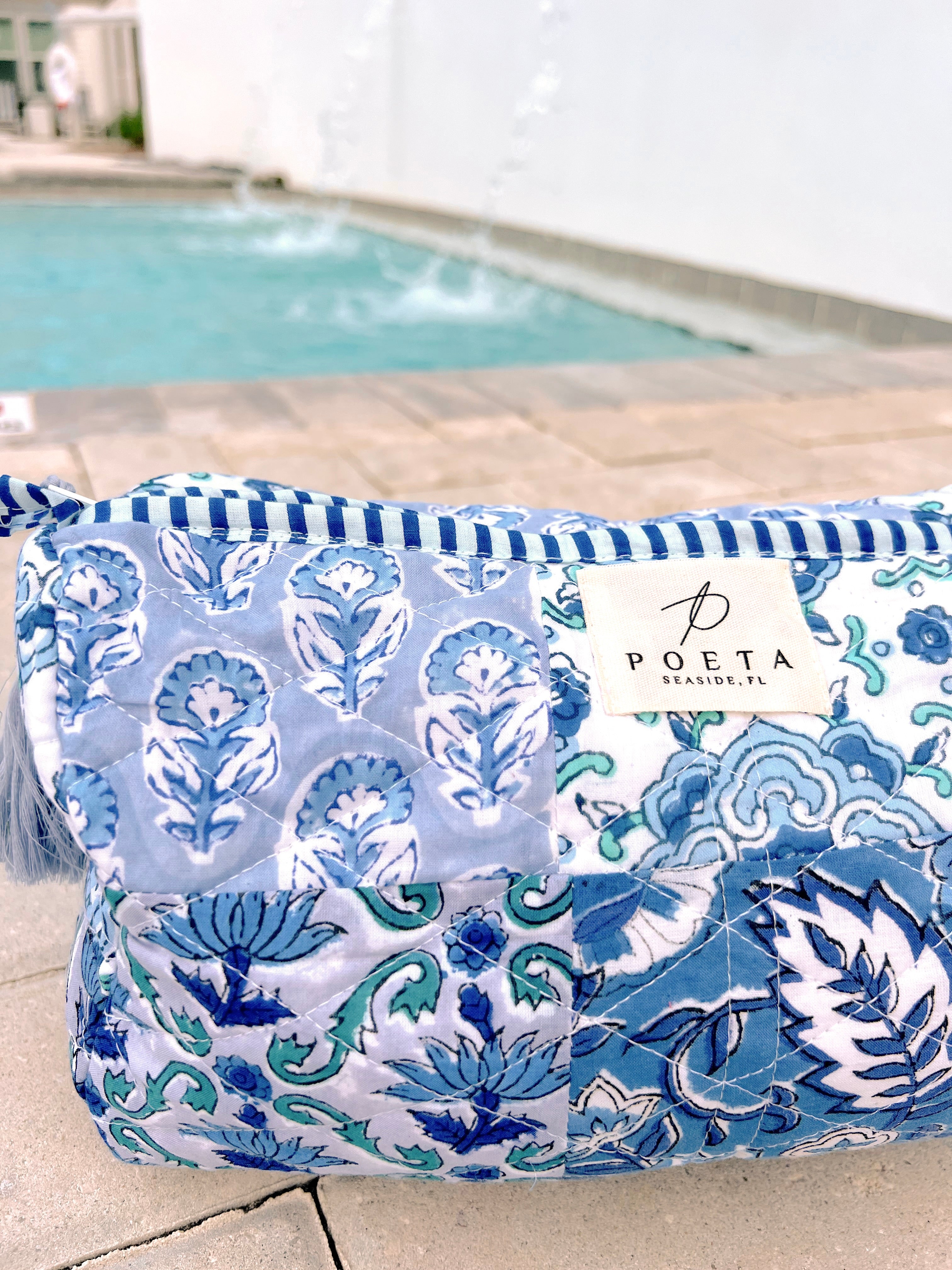 Baby Blue Patchwork Cosmetic Bag