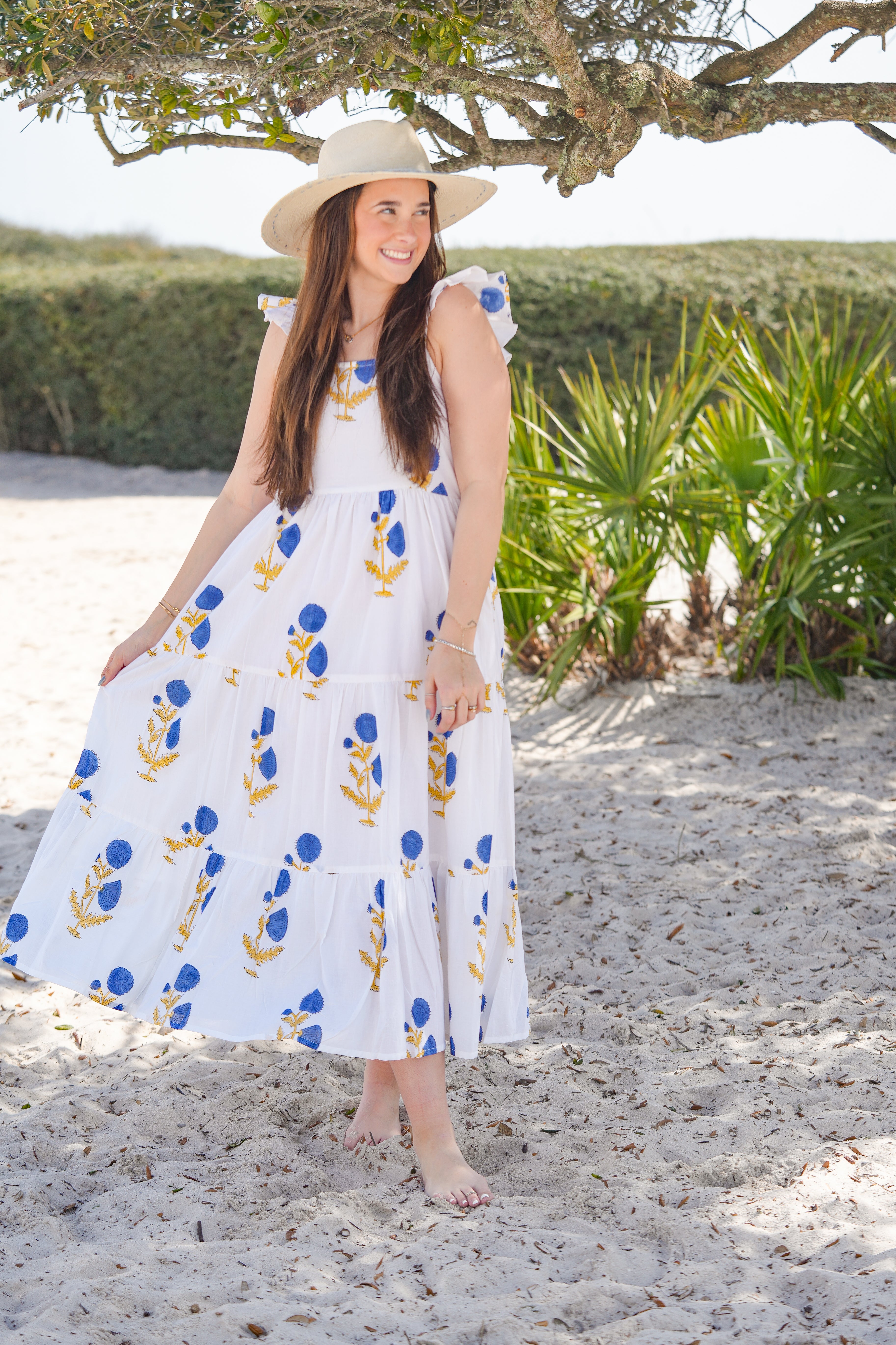 Blue Flower Frill Dress