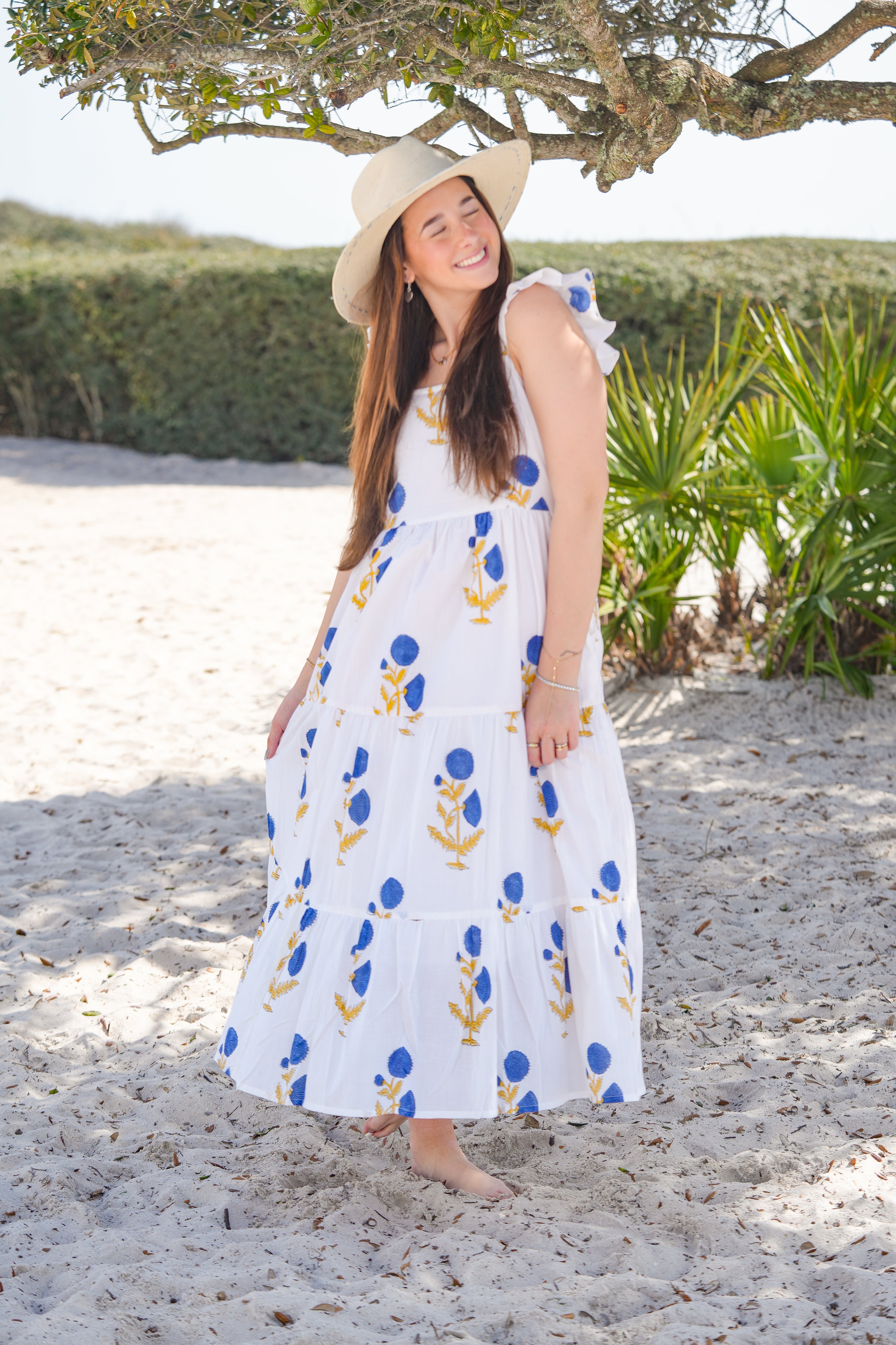 Blue Flower Frill Dress
