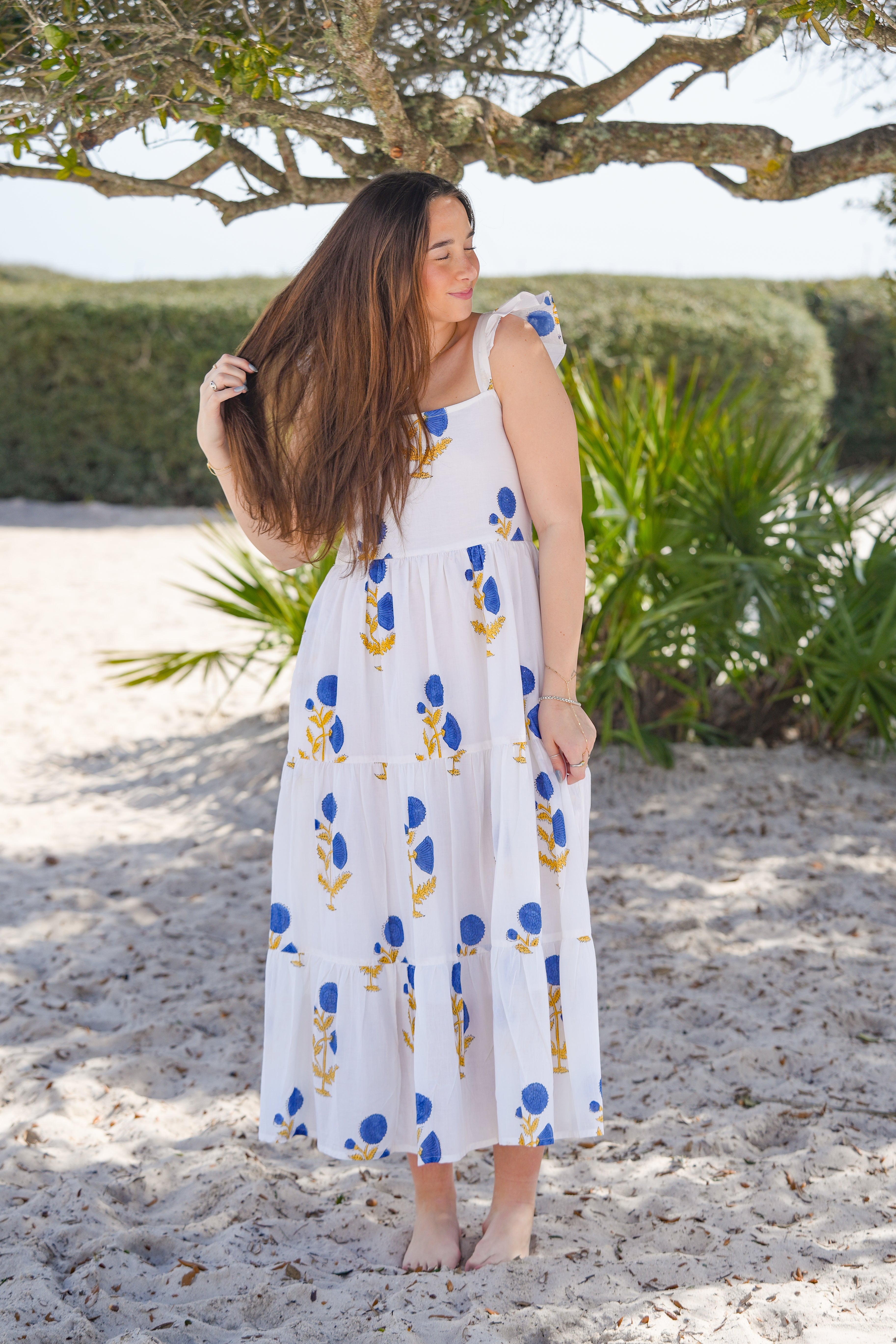 Blue Flower Frill Dress