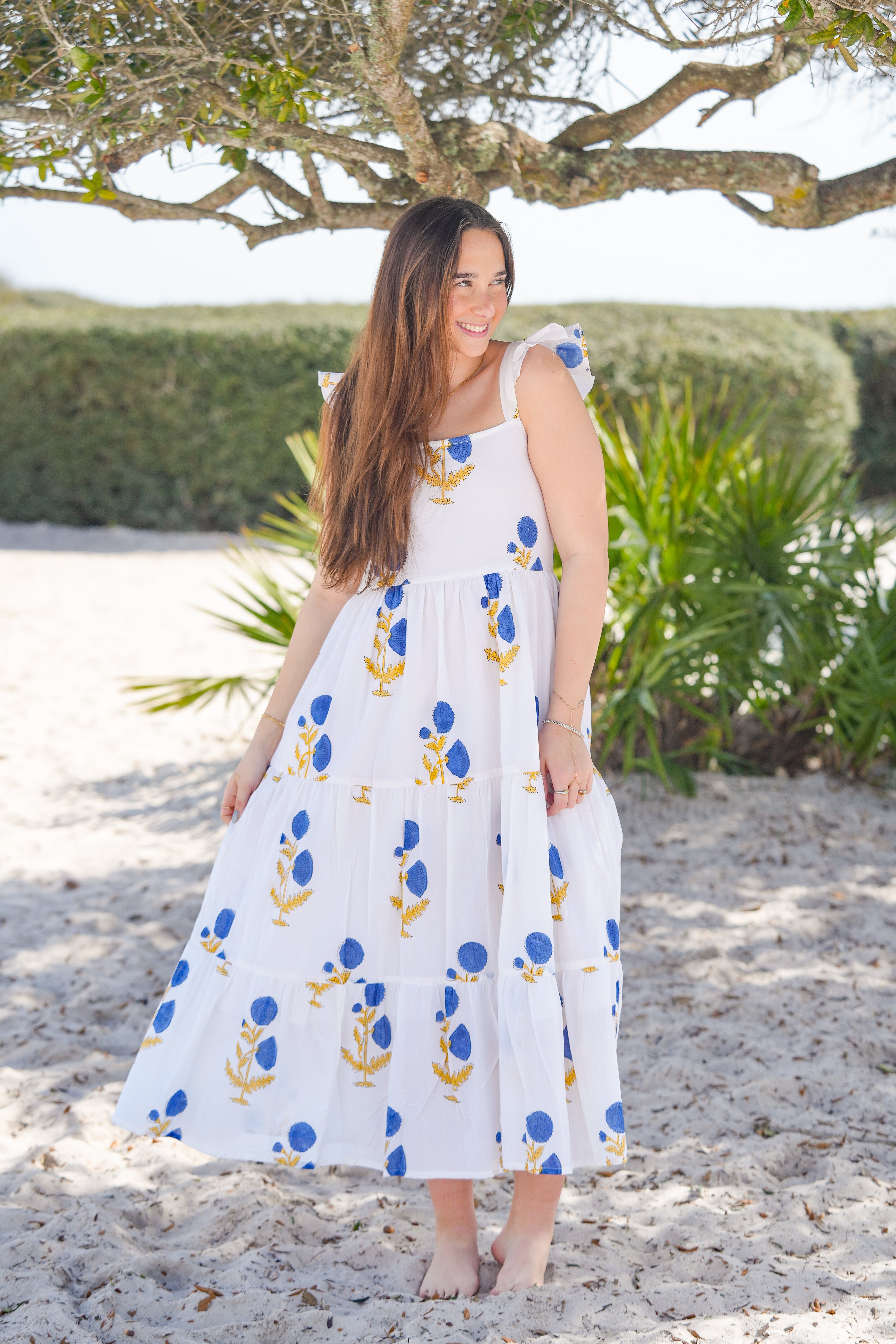 Blue Flower Frill Dress