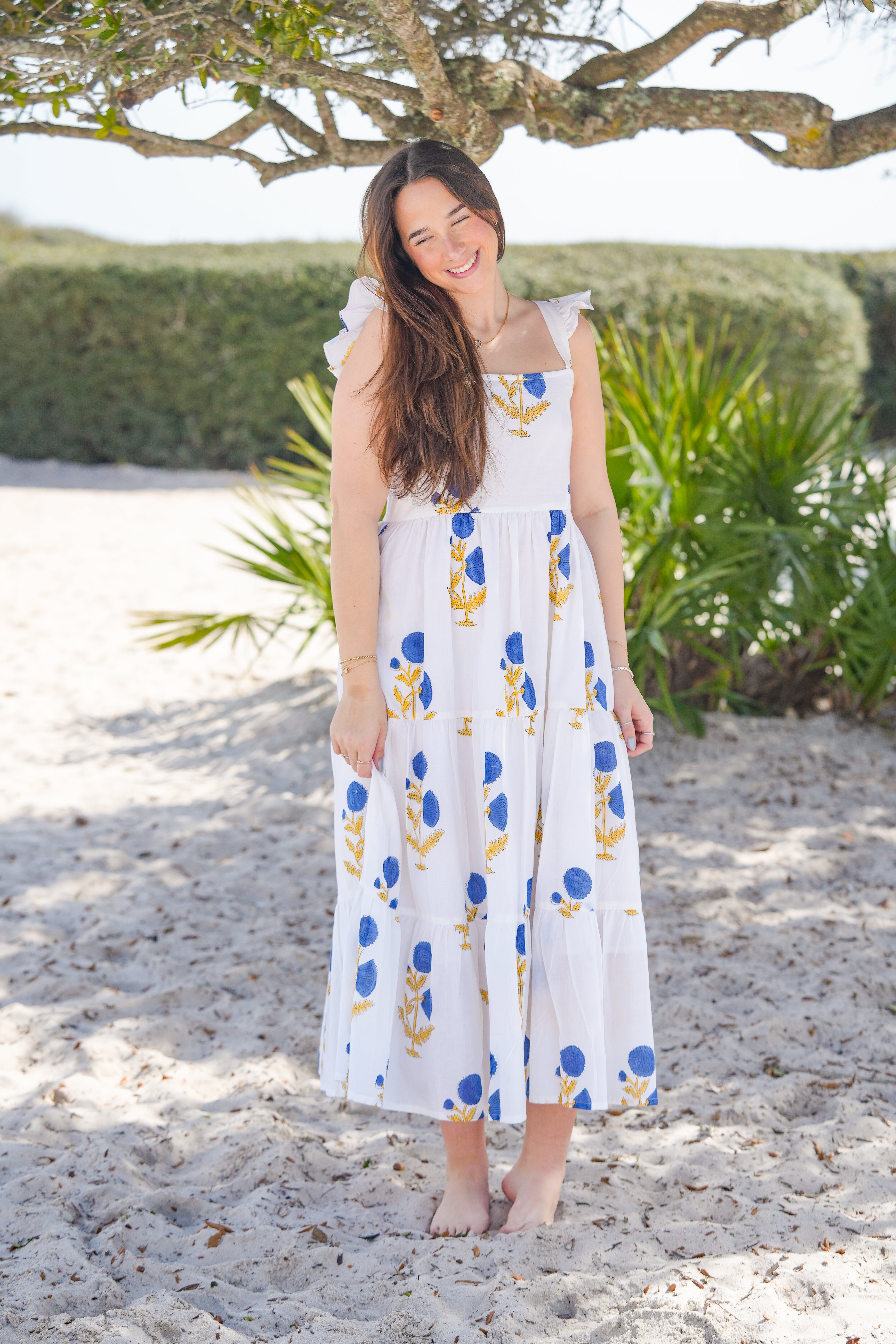 Blue Flower Frill Dress
