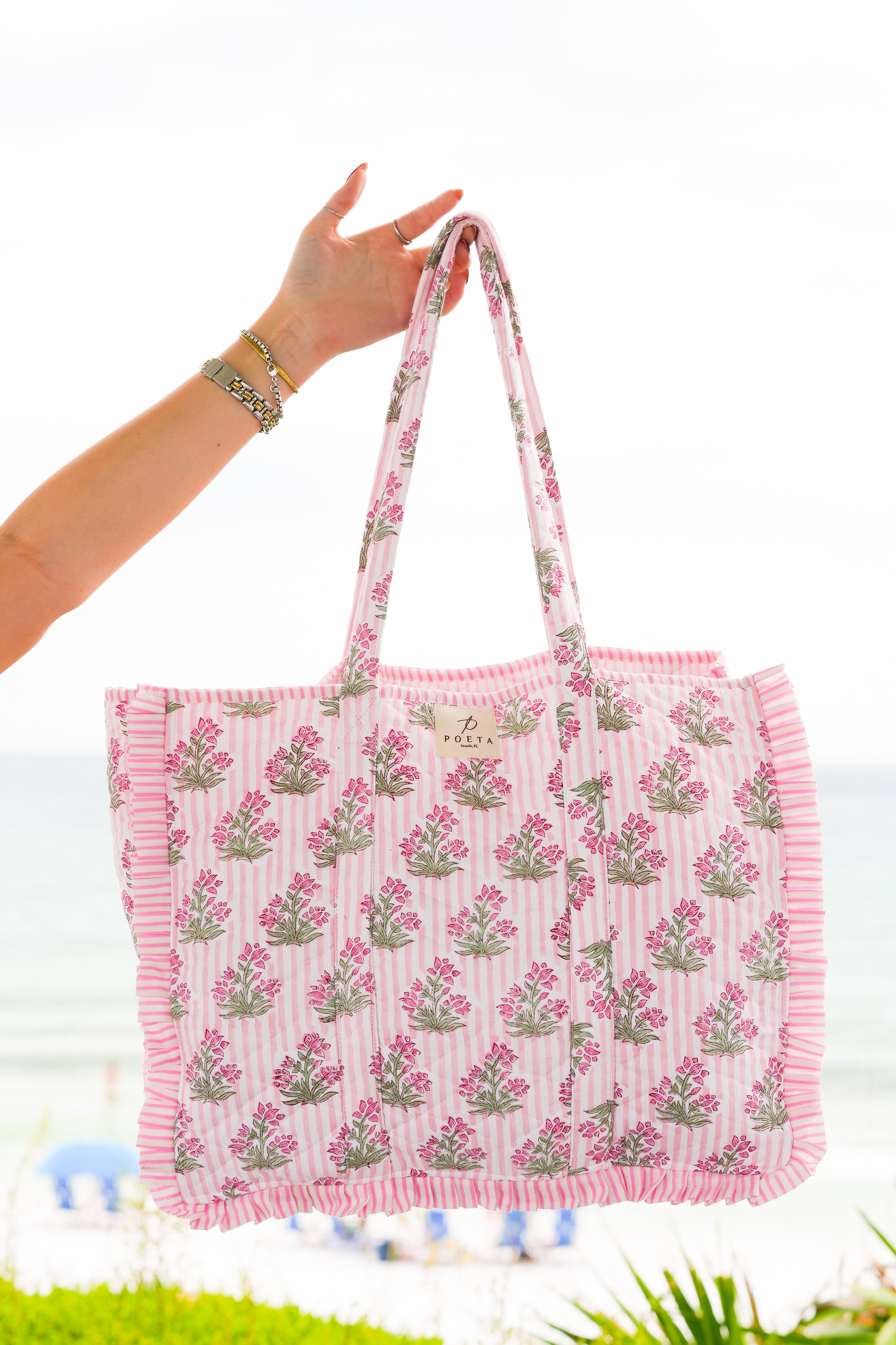 Ruffled Pink Genoa Tote