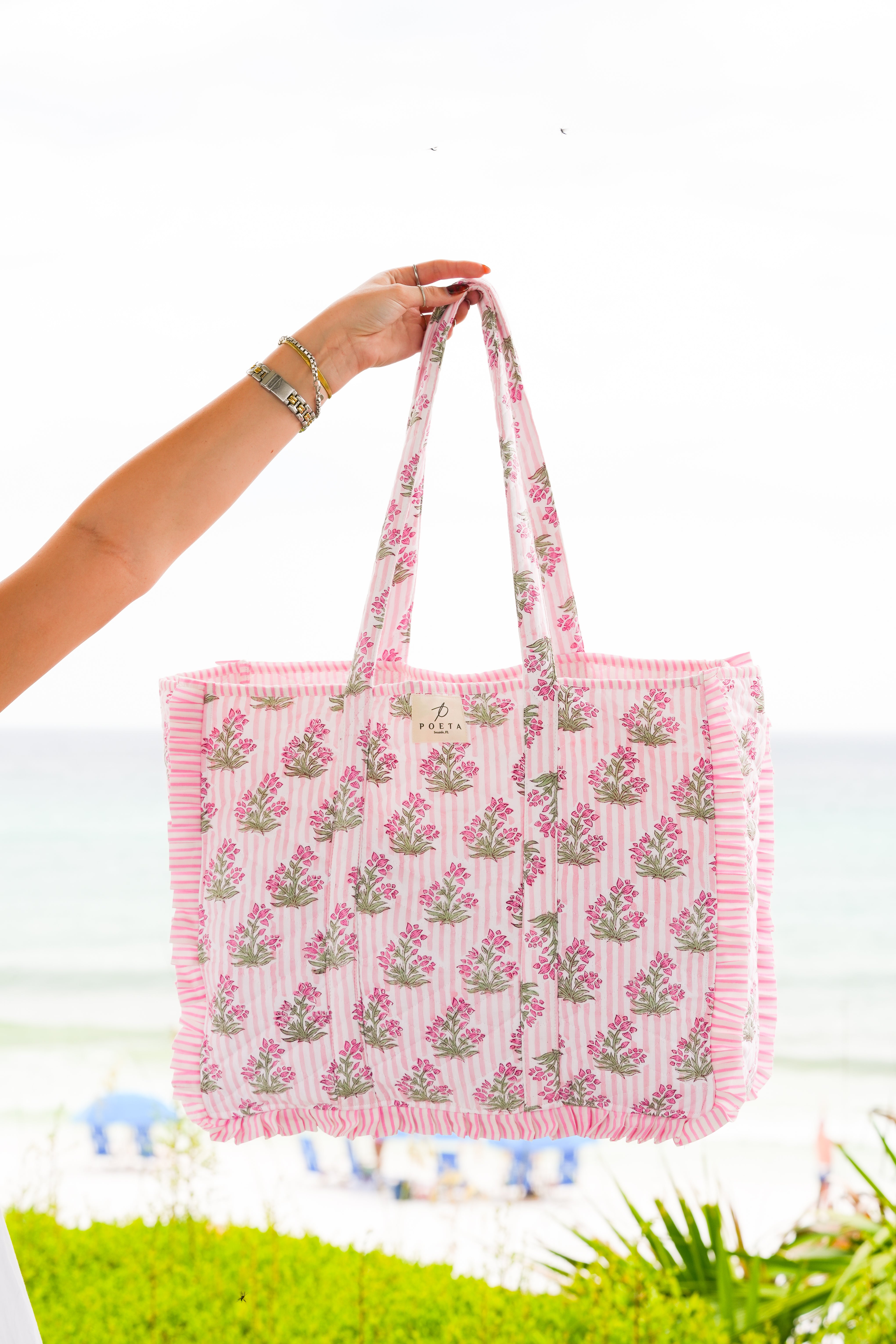 Ruffled Pink Genoa Tote
