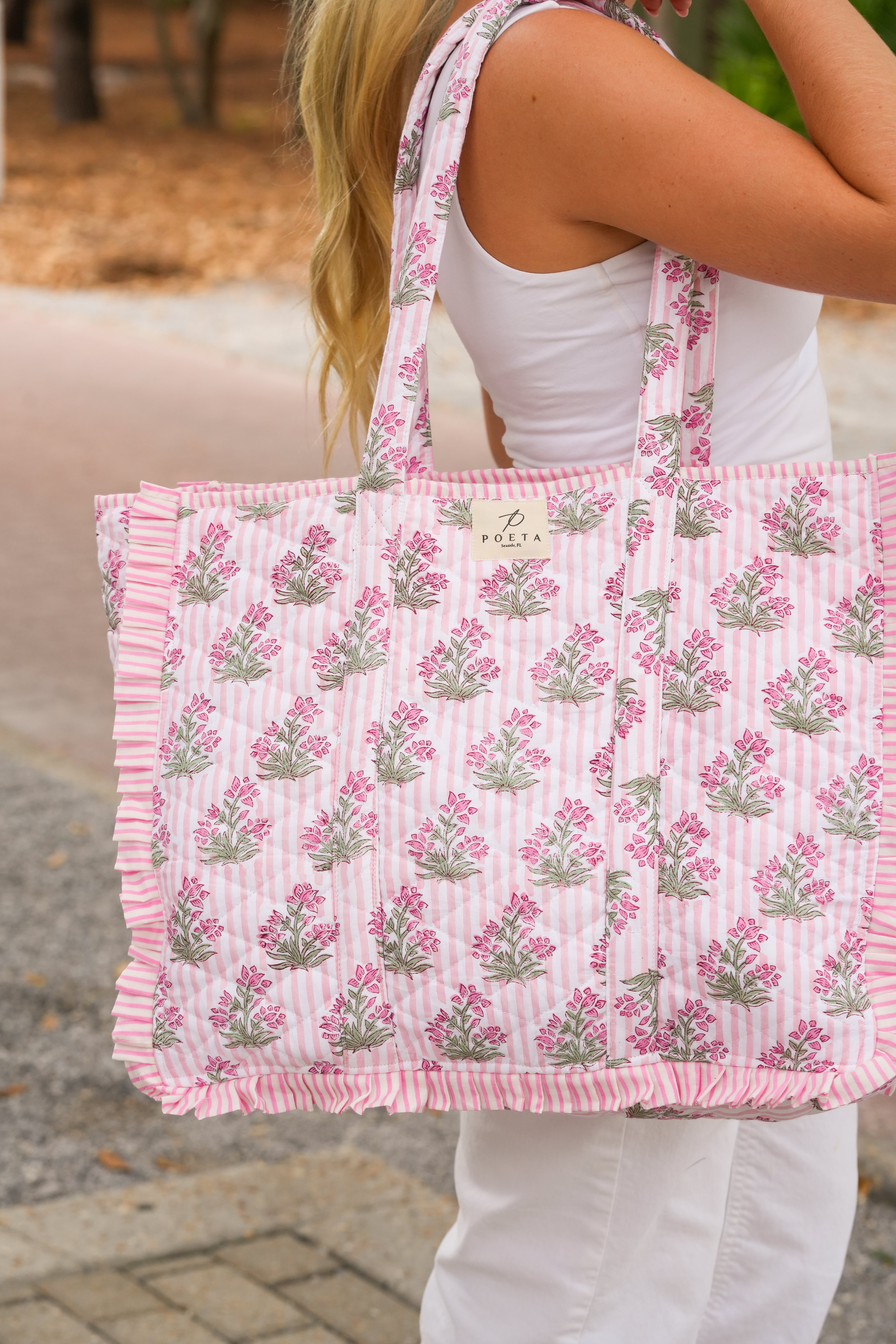 Ruffled Pink Genoa Tote